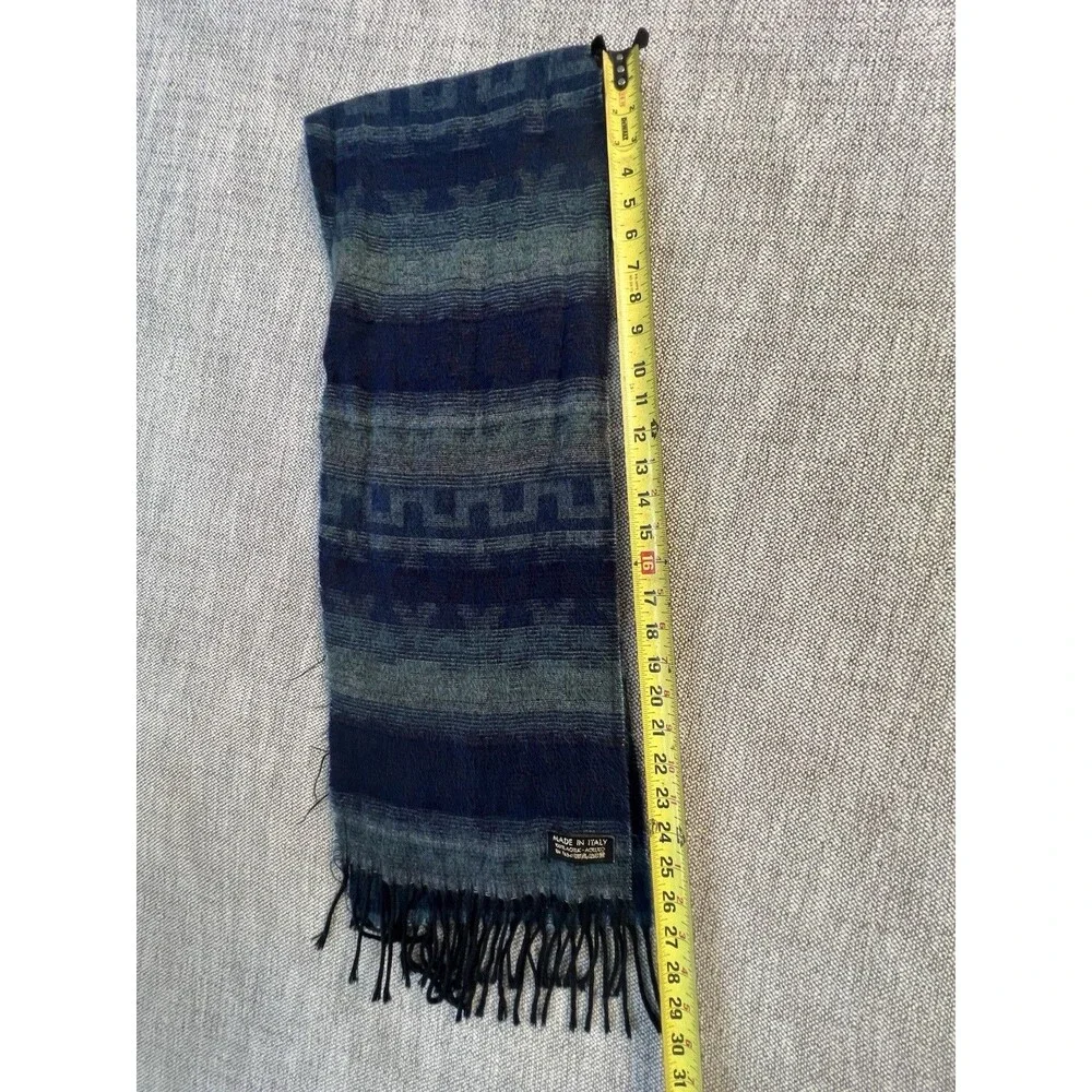 Made in Italy 100% Acrylic Woven Blue/Gray Striped Fringe Scarf 58 in